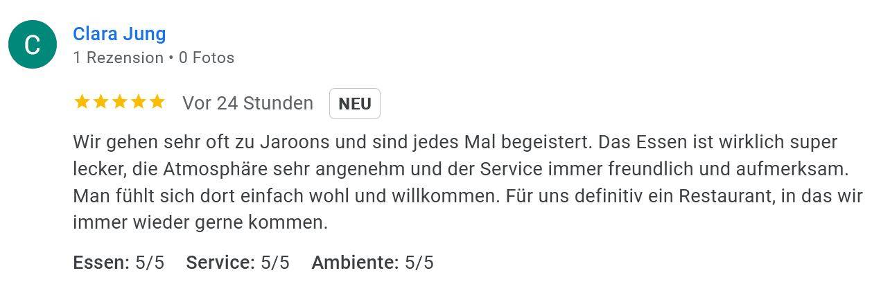 Screenshot Google-Bewertung Jaroons